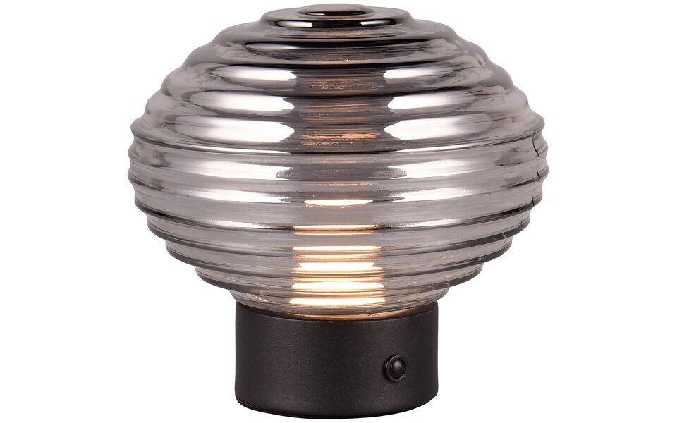 HLW LED LED Table Lamp - Trion Rali - 1.5W - Warm White 3000K - Rechargeable batteries - Oval - Matte Black - Metal - Smoke Color - Glass