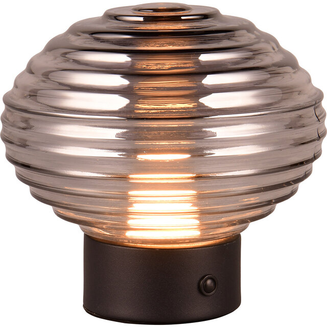 HLW LED LED Tafellamp - Trion Rali - 1.5W - Warm Wit 3000K - Oplaadbare batterijen - Ovaal - Mat Zwart - Metaal - Rookkleur - Glas HLW LED LED Tafellamp - Trion Rali - 1.5W - Warm Wit 3000K - Oplaadbare batterijen - Ovaal - Mat Zwart - Metaal - Rookkleur - Glas