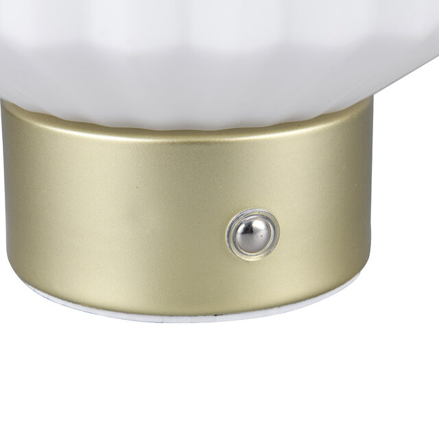 Mat messing LED tafellamp met wit glas, 1.5W, warm wit licht 3000K, oplaadbare batterij