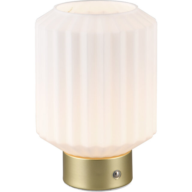 HLW LED LED Tafellamp - Trion Doli - 1.5W - Warm Wit 3000K - Oplaadbare batterijen - Mat Messing - Metaal - Wit Glas