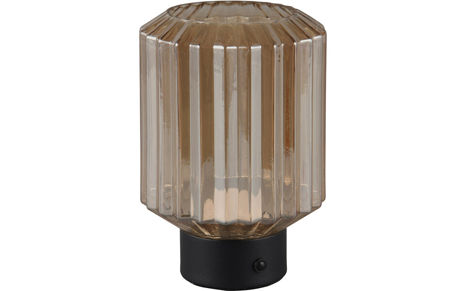 HLW LED LED Table Lamp - Trion Doli - 1.5W - Warm White 3000K - Rechargeable batteries - Matte Black - Metal - Amber Glass