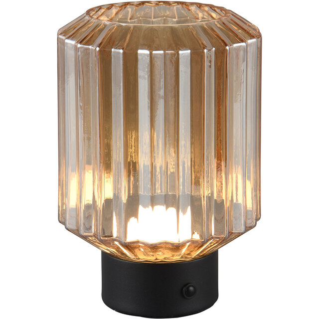 HLW LED LED Table Lamp - Trion Doli - 1.5W - Warm White 3000K - Rechargeable batteries - Matte Black - Metal - Amber Glass
