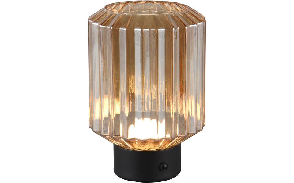 HLW LED LED Tafellamp - Trion Doli - 1.5W - Warm Wit 3000K - Oplaadbare batterijen - Mat Zwart - Metaal - Amber Glas