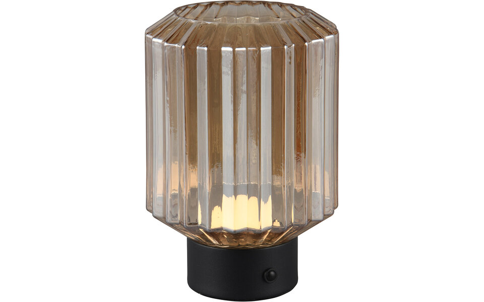 HLW LED LED Tafellamp - Trion Doli - 1.5W - Warm Wit 3000K - Oplaadbare batterijen - Mat Zwart - Metaal - Amber Glas