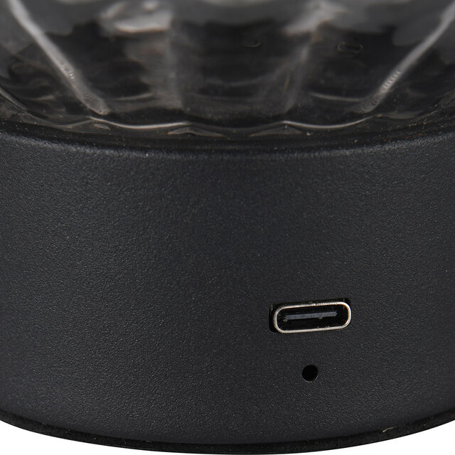 HLW LED LED Tafellamp - Trion Doli - 1.5W - Warm Wit 3000K - Oplaadbare batterijen - Mat Zwart - Metaal - Rookkleur Glas