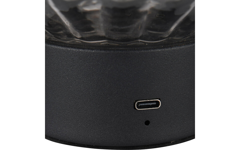 HLW LED LED Table Lamp - Trion Doli - 1.5W - Warm White 3000K - Rechargeable Batteries - Matte Black - Metal - Smoke-Colored Glass