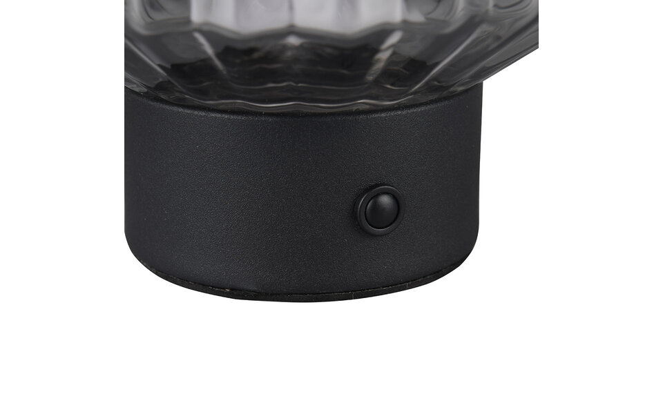 HLW LED LED Tafellamp - Trion Doli - 1.5W - Warm Wit 3000K - Oplaadbare batterijen - Mat Zwart - Metaal - Rookkleur Glas