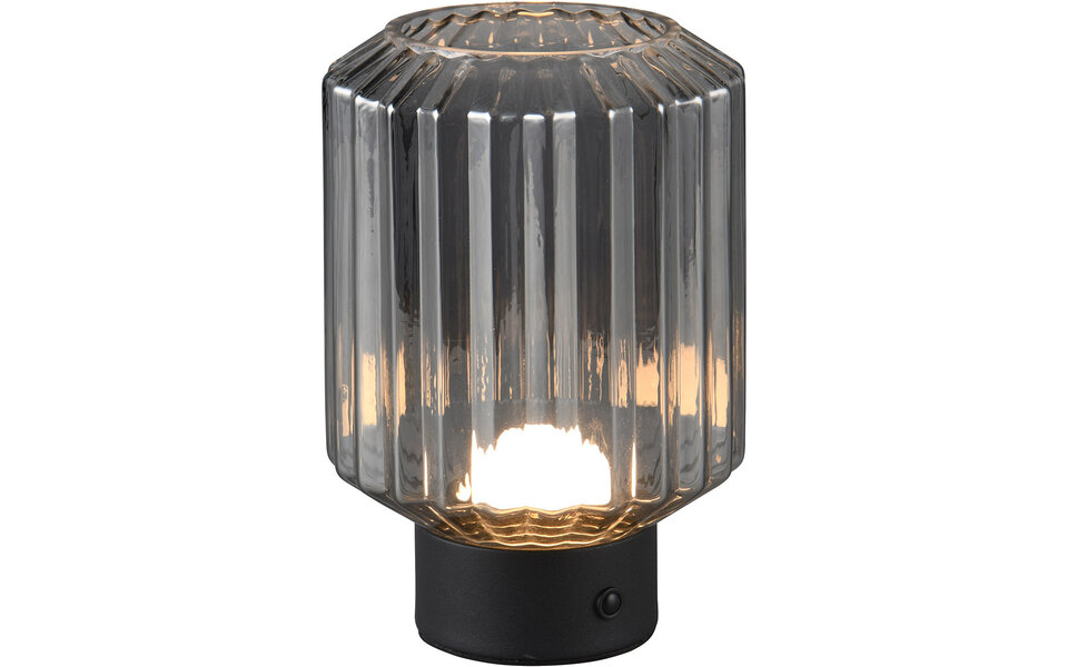 HLW LED LED Tafellamp - Trion Doli - 1.5W - Warm Wit 3000K - Oplaadbare batterijen - Mat Zwart - Metaal - Rookkleur Glas