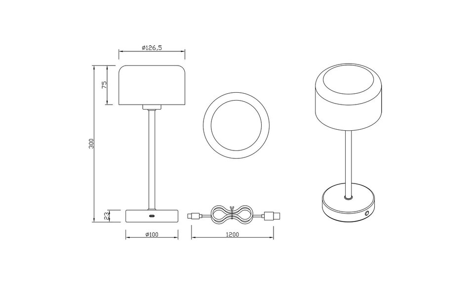 HLW LED LED Table Lamp - Trion Feli - 1.5W - Warm White 3000K - Rechargeable batteries - Brass - Metal