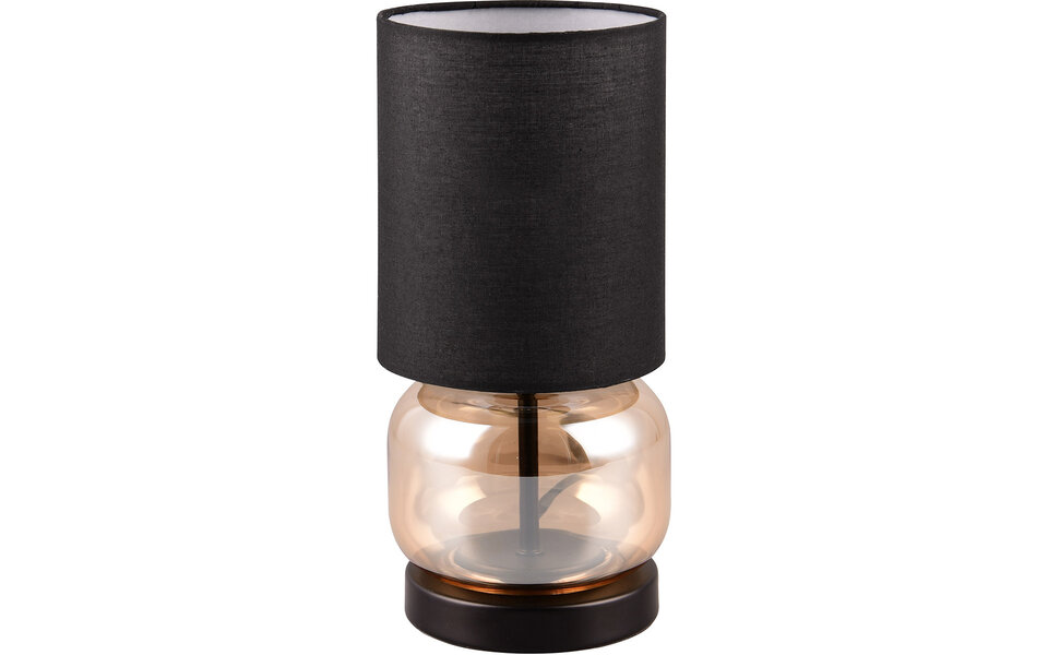 HLW LED LED Table Lamp - Trion Oliy - E27 Fitting - Round - Matte Black - Metal - Amber Glass