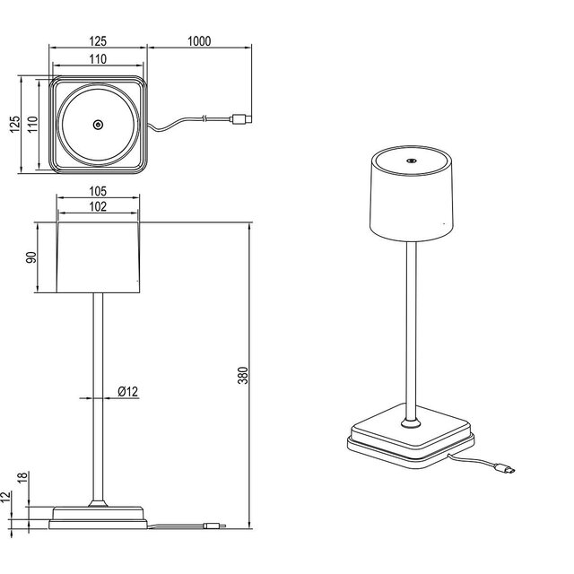 HLW LED LED Tafellamp - Trion Andez - 1.5W - Aanpasbare kleur - Oplaadbare batterijen - Grijs - Kunststof