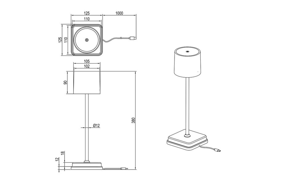 HLW LED LED Tafellamp - Trion Andez - 1.5W - Aanpasbare kleur - Oplaadbare batterijen - Grijs - Kunststof