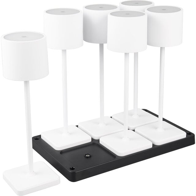 HLW LED LED Tafellamp - Trion Andez - 1.5W - 6 Lichtpunten - Aanpasbare kleur - Oplaadbare batterijen - Mat Wit - Kunststof