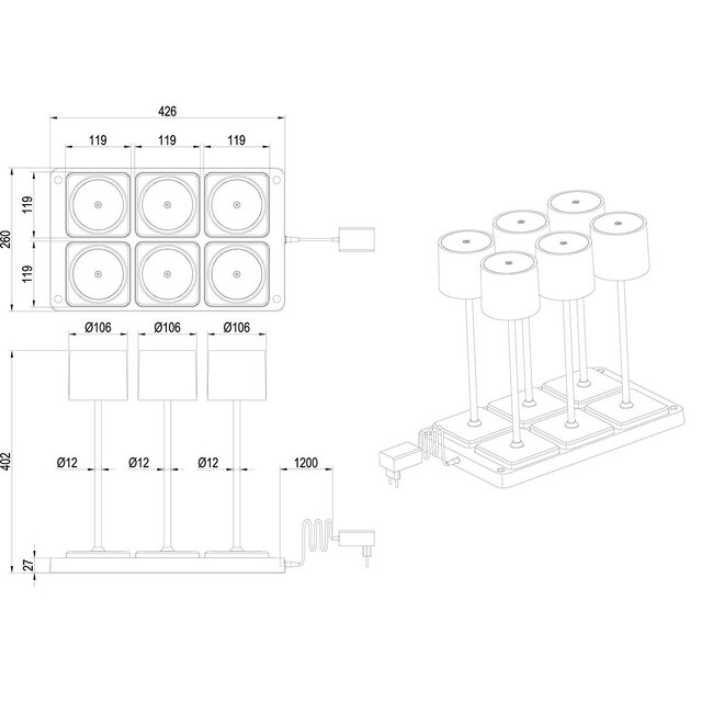 HLW LED LED Tafellamp - Trion Andez - 1.5W - 6 Lichtpunten - Aanpasbare kleur - Oplaadbare batterijen - Mat Wit - Kunststof