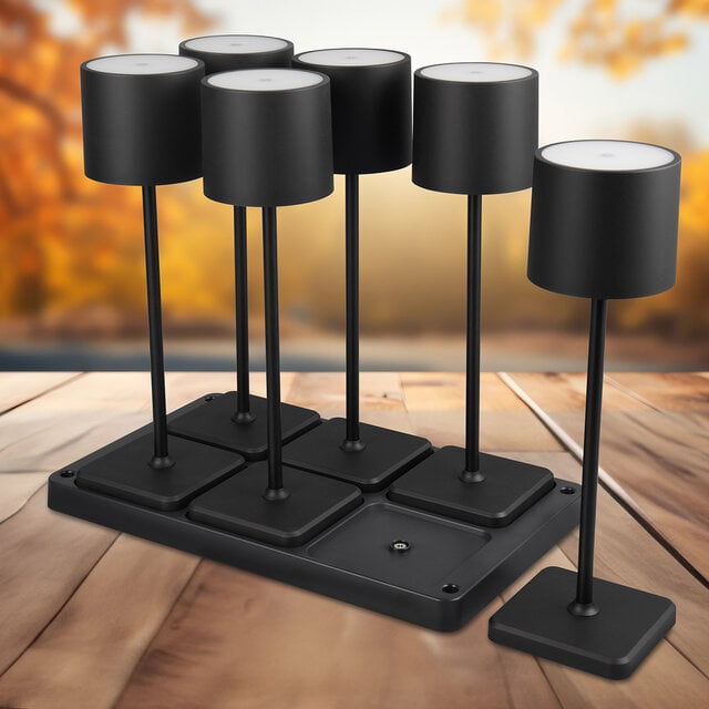 Mat zwarte LED tafellamp met 6 lichtpunten, 1.5W vermogen en oplaadbare batterijen