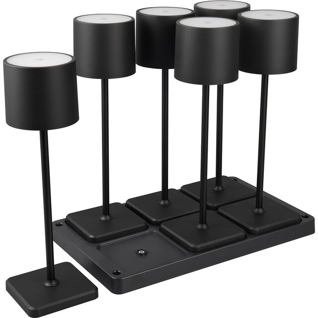 HLW LED LED Tafellamp - Trion Andez - 1.5W - 6 Lichtpunten - Aanpasbare kleur - Oplaadbare batterijen - Mat Zwart - Kunststof