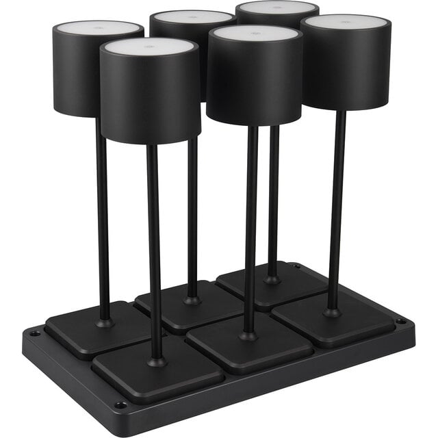 HLW LED LED Tafellamp - Trion Andez - 1.5W - 6 Lichtpunten - Aanpasbare kleur - Oplaadbare batterijen - Mat Zwart - Kunststof