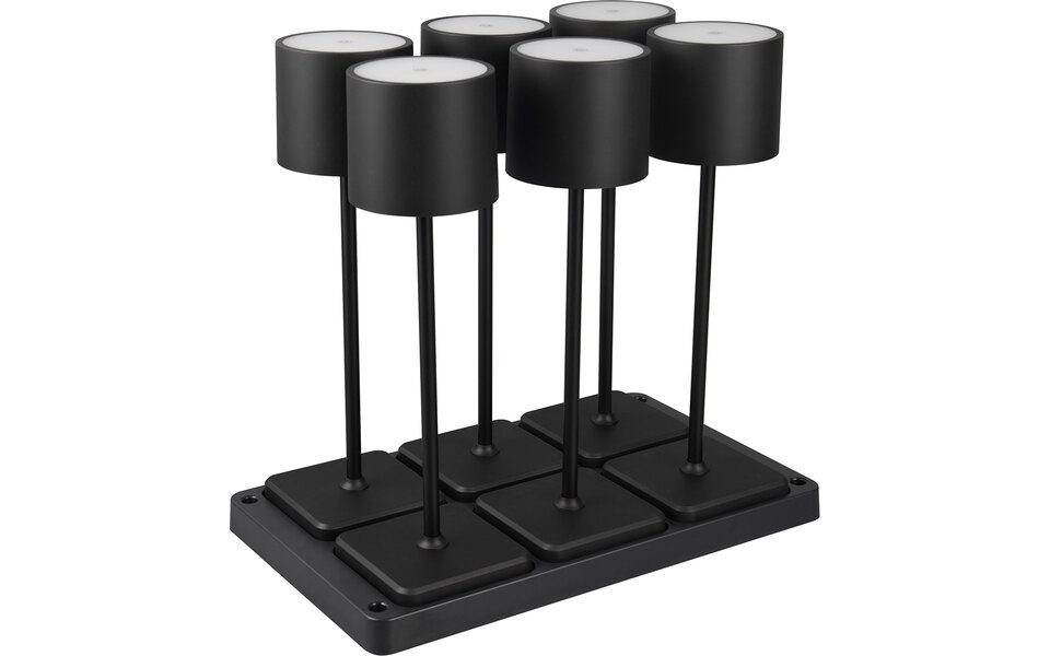 HLW LED LED Tafellamp - Trion Andez - 1.5W - 6 Lichtpunten - Aanpasbare kleur - Oplaadbare batterijen - Mat Zwart - Kunststof