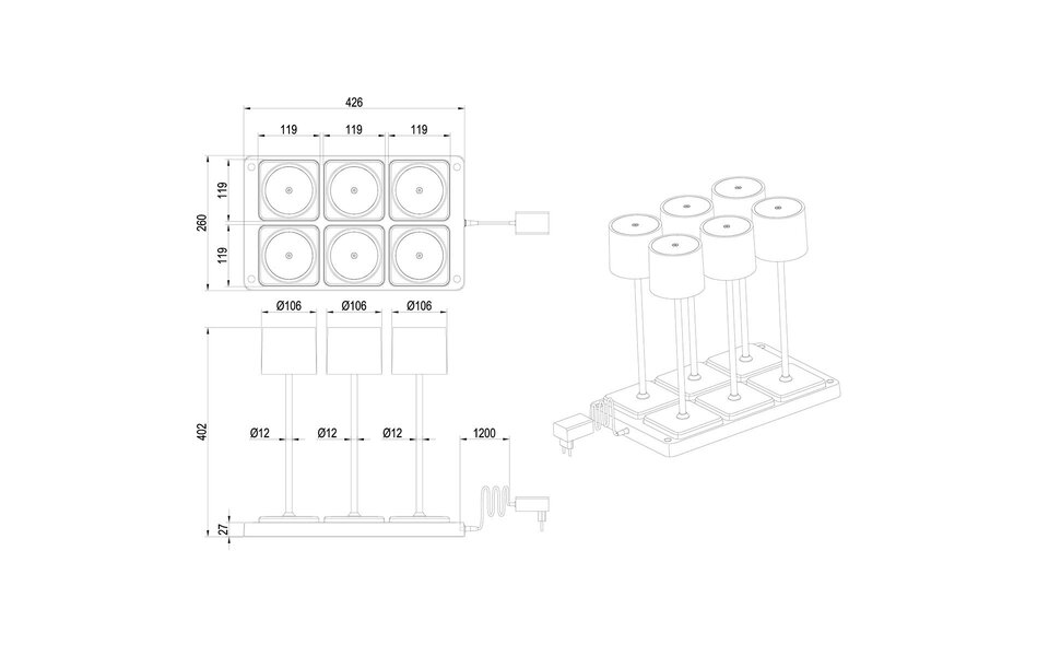 HLW LED LED Tafellamp - Trion Andez - 1.5W - 6 Lichtpunten - Aanpasbare kleur - Oplaadbare batterijen - Mat Zwart - Kunststof