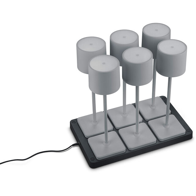 Grijze LED tafellamp met 6 lichtpunten, 1.5W vermogen en oplaadbare batterijen