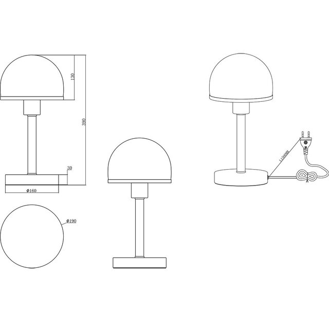 Ronde LED tafellamp van mat nikkel met E27 fitting en maximaal 40W vermogen in metalen behuizing Ronde LED tafellamp van mat nikkel met E27 fitting en maximaal 40W vermogen in metalen behuizing