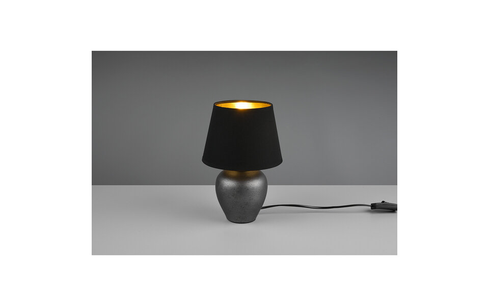 HLW LED LED Tafellamp - Tafelverlichting - Trion Albino - E14 Fitting - Rond - Antiek Nikkel/Zwart/Goud - Keramiek - Ø180mm