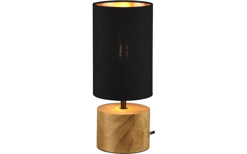 HLW LED LED Tafellamp - Tafelverlichting - Trion Wooden - E14 Fitting - Rond - Mat Zwart/Goud - Hout