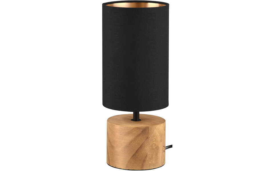 HLW LED LED Tafellamp - Tafelverlichting - Trion Wooden - E14 Fitting - Rond - Mat Zwart/Goud - Hout