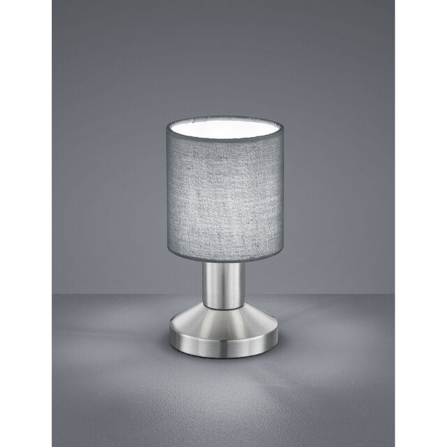 Ronde matgrijze aluminium LED tafellamp met E14 fitting en maximaal 25W vermogen