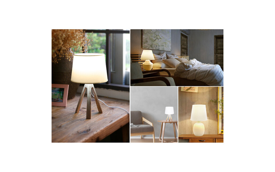 HLW LED Stijlvolle LED Tafellamp - Mat Bruin Kunststof - E14 Fitting - Stoffen Kap & Ronde