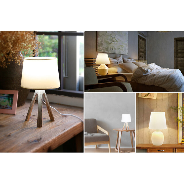 HLW LED LED Tafellamp Aigi Linmo - Mat Grijs Kunststof, Rond met Stoffen Kap, E14