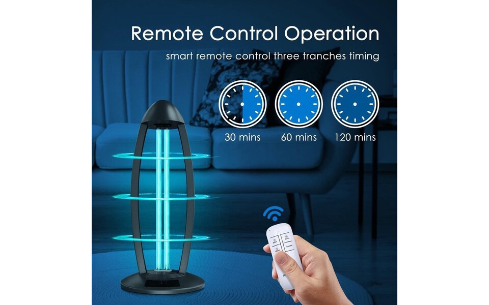 HLW LED UV-C Table Lamp - Black with 360º Radiation, Timer & Remote Control
