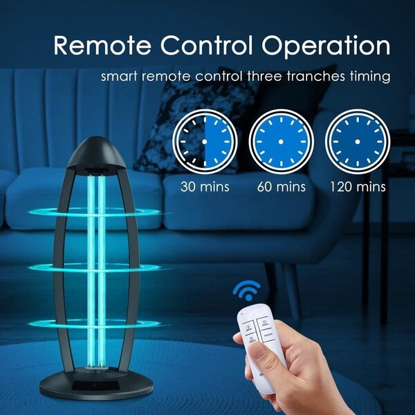 HLW LED UV-C Tafellamp - Zwarte  met 360º Straling, Timer & Afstandsbediening