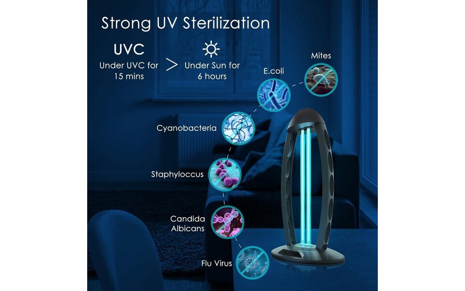 HLW LED UV-C Table Lamp - Black with 360º Radiation, Timer & Remote Control