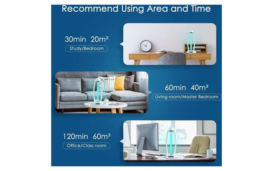 HLW LED UV-C LED Table Lamp 38W with Timer and Remote Control - White 360º Disinfection HLW LED UV-C LED Table Lamp 38W with Timer and Remote Control - White 360º Disinfection