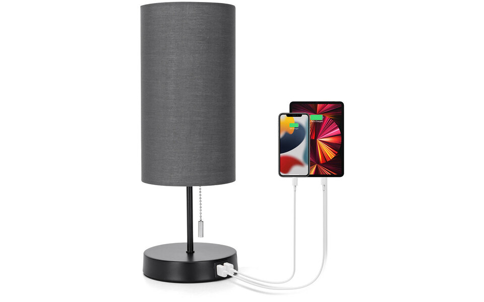 HLW LED LED Tafellamp met USB Oplaadfunctie - Mat Zwart Aluminium - Rond - E27 Fitting