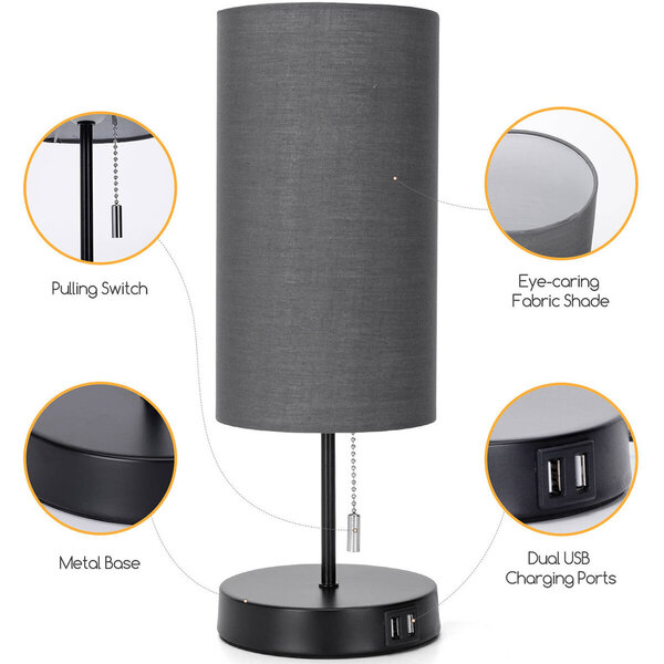 HLW LED LED Tafellamp met USB Oplaadfunctie - Mat Zwart Aluminium - Rond - E27 Fitting HLW LED LED Tafellamp met USB Oplaadfunctie - Mat Zwart Aluminium - Rond - E27 Fitting