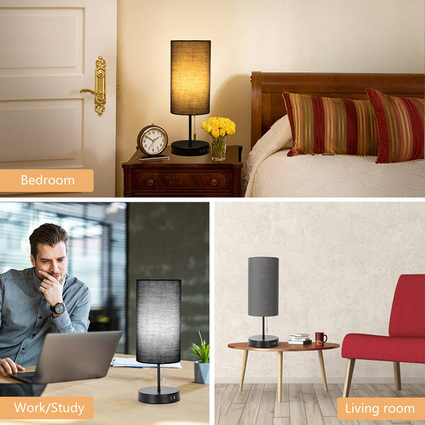 HLW LED LED Tafellamp met USB Oplaadfunctie - Mat Zwart Aluminium - Rond - E27 Fitting HLW LED LED Tafellamp met USB Oplaadfunctie - Mat Zwart Aluminium - Rond - E27 Fitting