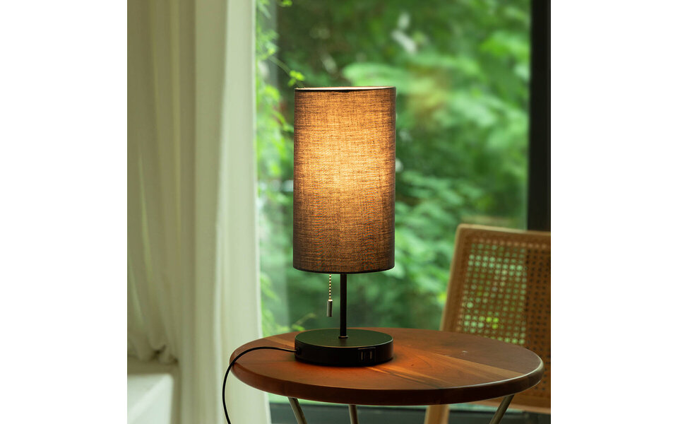 HLW LED LED Table Lamp with USB Charging Function - Matte Black Aluminum - Round - E27 Socket