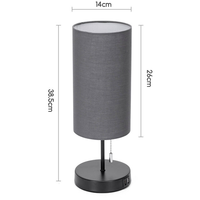 HLW LED LED Table Lamp with USB Charging Function - Matte Black Aluminum - Round - E27 Socket