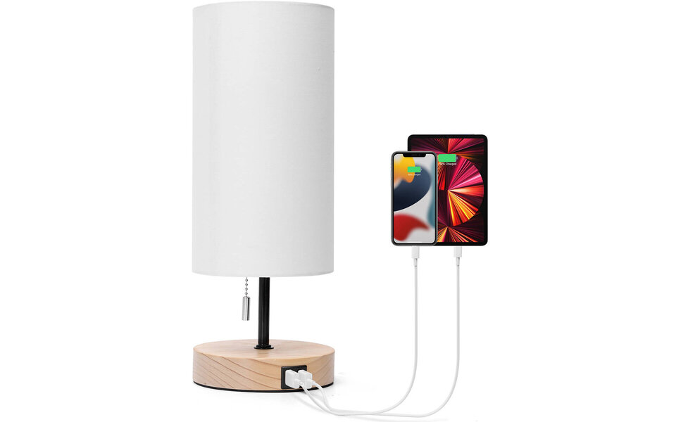 HLW LED LED Table Lamp Aigi Marcia with USB Charging Function - Round Wooden Design, E27 Fitting HLW LED LED Table Lamp Aigi Marcia with USB Charging Function - Round Wooden Design, E27 Fitting