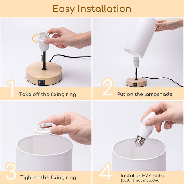 HLW LED LED Table Lamp Aigi Marcia with USB Charging Function - Round Wooden Design, E27 Fitting HLW LED LED Table Lamp Aigi Marcia with USB Charging Function - Round Wooden Design, E27 Fitting