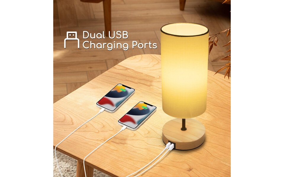 HLW LED LED Table Lamp Aigi Marcia with USB Charging Function - Round Wooden Design, E27 Fitting HLW LED LED Table Lamp Aigi Marcia with USB Charging Function - Round Wooden Design, E27 Fitting