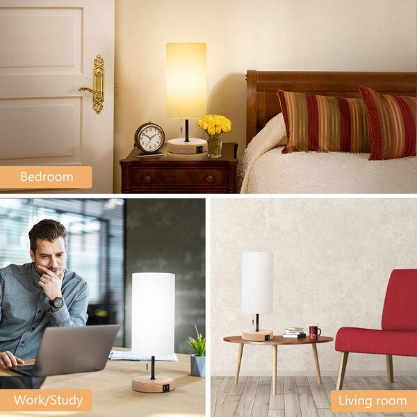 HLW LED LED Tafellamp Aigi Marcia met USB Oplaadfunctie - Rond Houten Design, E27 Fitting HLW LED LED Tafellamp Aigi Marcia met USB Oplaadfunctie - Rond Houten Design, E27 Fitting