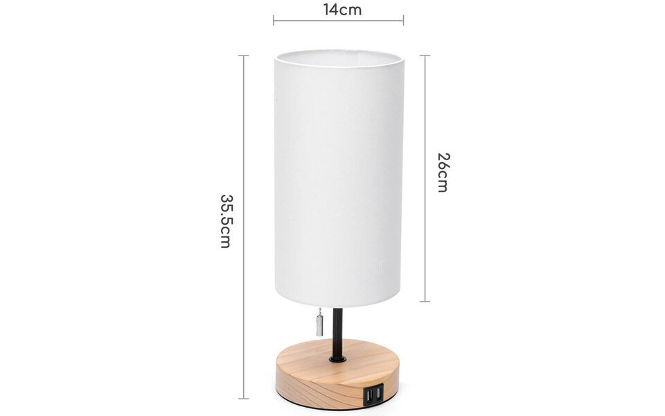 HLW LED LED Table Lamp Aigi Marcia with USB Charging Function - Round Wooden Design, E27 Fitting HLW LED LED Table Lamp Aigi Marcia with USB Charging Function - Round Wooden Design, E27 Fitting