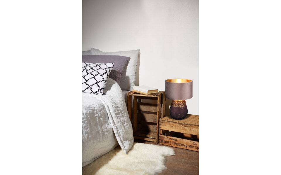 HLW LED LED Table Lamp - Table Lighting - Trion Kalan - E27 Fitting - Round - Matte Brown - Ceramic