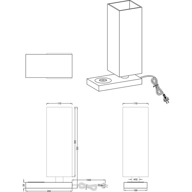 HLW LED Rechthoekige LED Tafellamp Trion Helsa met E14 fitting en verstelbare beam angle