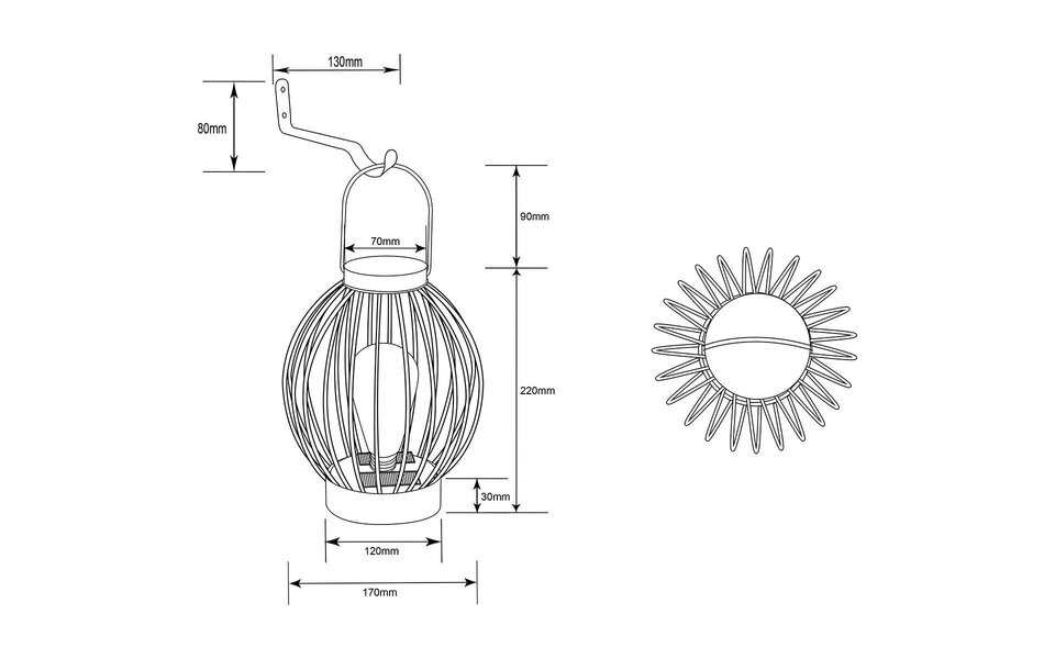 HLW LED Zwarte LED Tafellamp op Zonne-energie - Ronde , Warm Wit, Waterdicht IP44