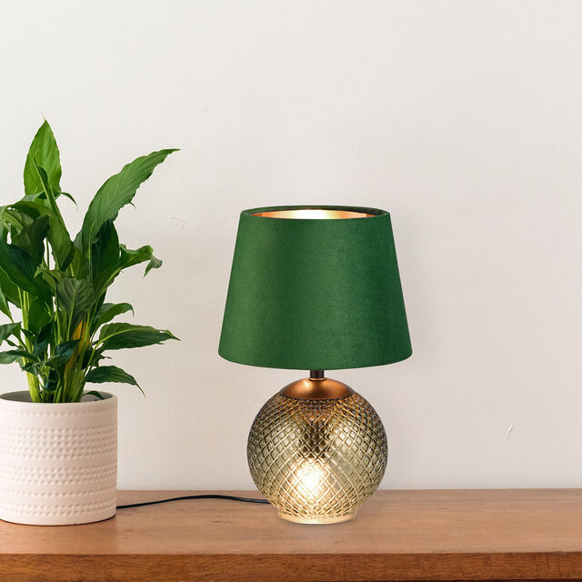 Ronde groene LED tafellamp van glas met E14 fitting en maximaal 10W vermogen