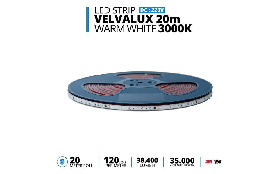 Velvalux Dimmable LED Strip 20m - Bright Cool White 6000K Waterproof